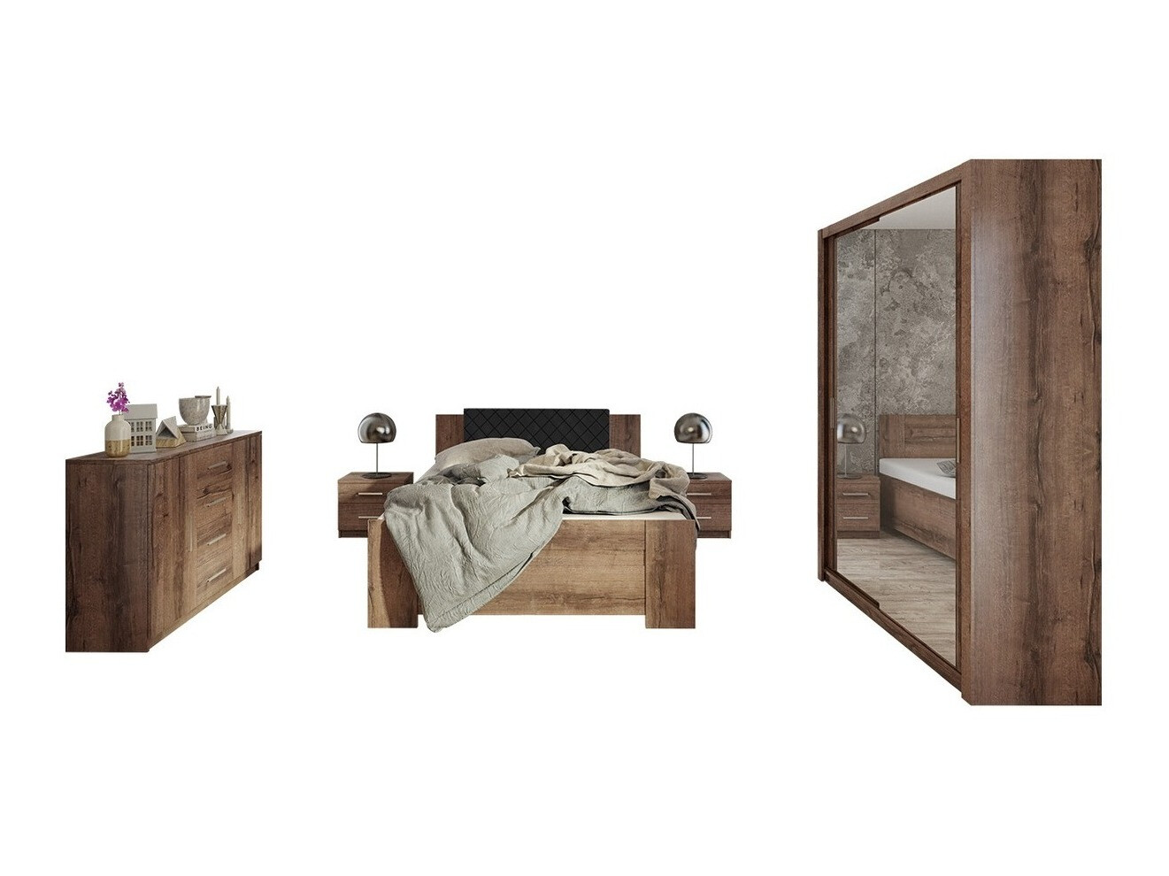 Set spavaća soba Catromi 113 (Manastirski hrast + Soft Pik 011)