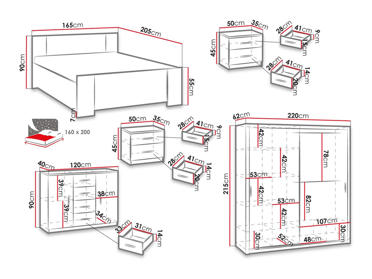 Set spavaća soba Catromi 115 (Belo)