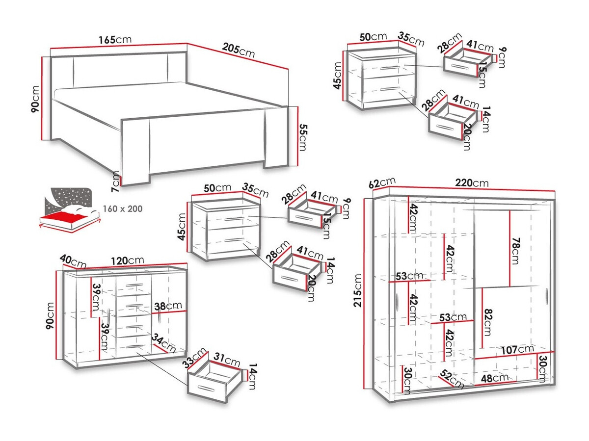 Set spavaća soba Catromi 115 (Zanatski hrast + Soft Pik 029)
