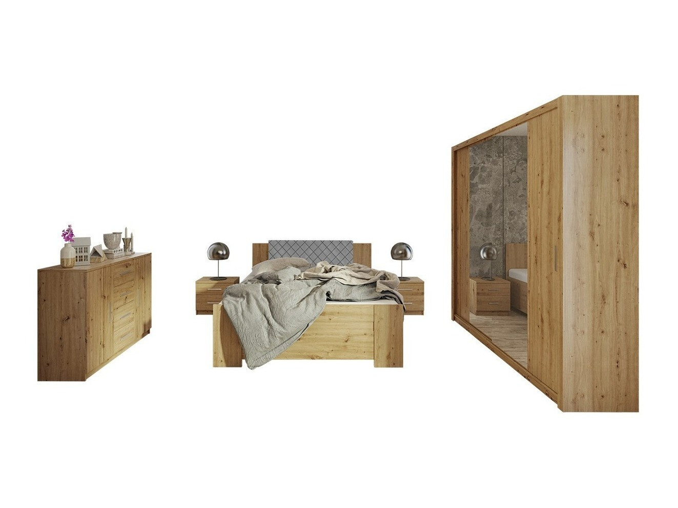 Set spavaća soba Catromi 115 (Artisan hrast + Soft Pik 029)