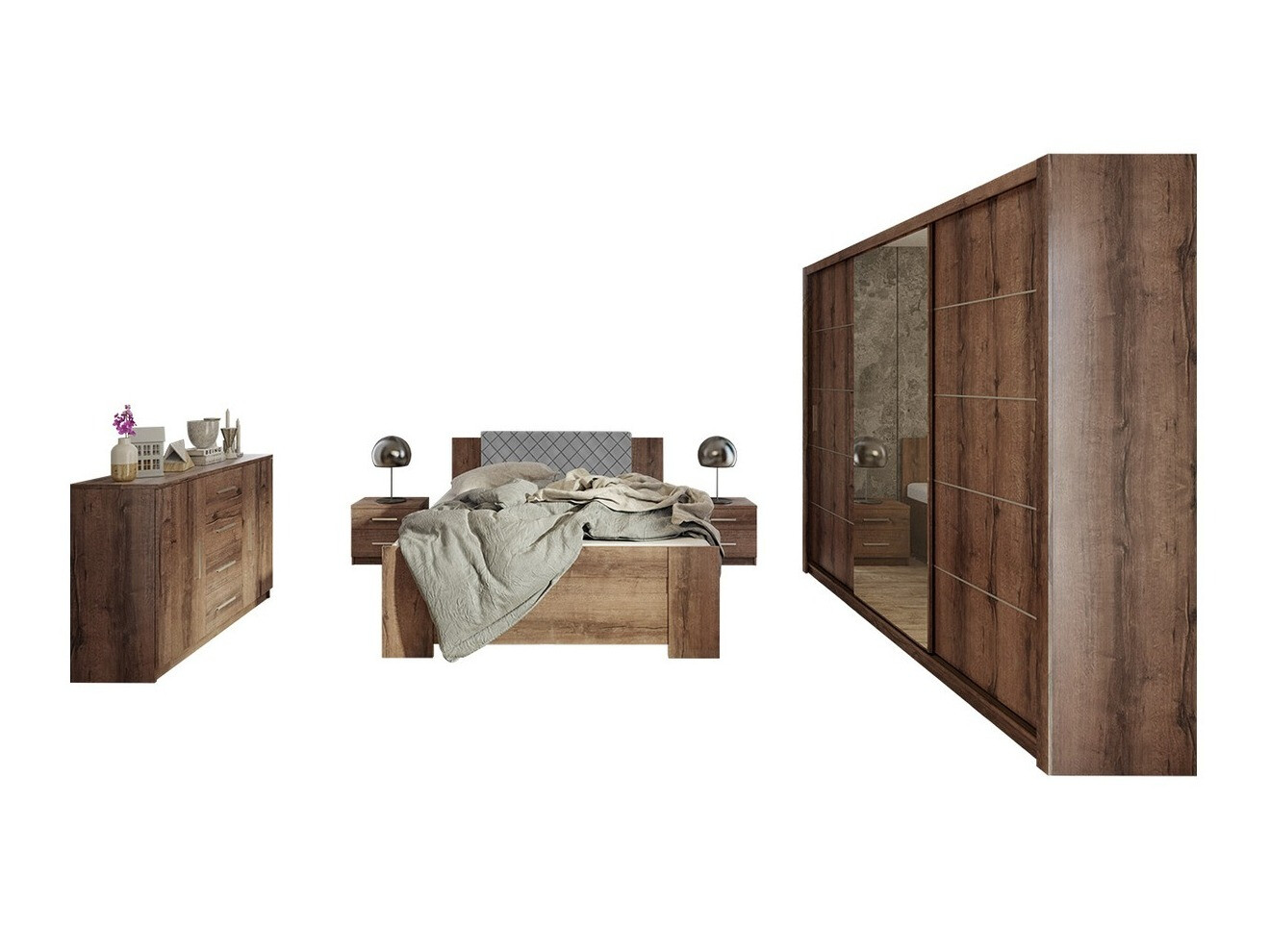 Set spavaća soba Catromi 116 (Manastirski hrast + Soft Pik 029)