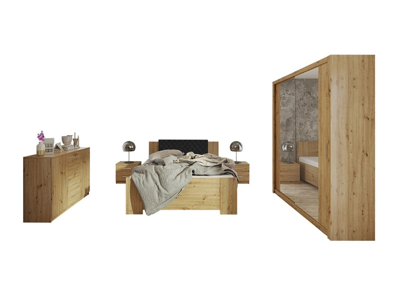 Set spavaća soba Catromi 121 (Artisan hrast + Soft Pik 011)