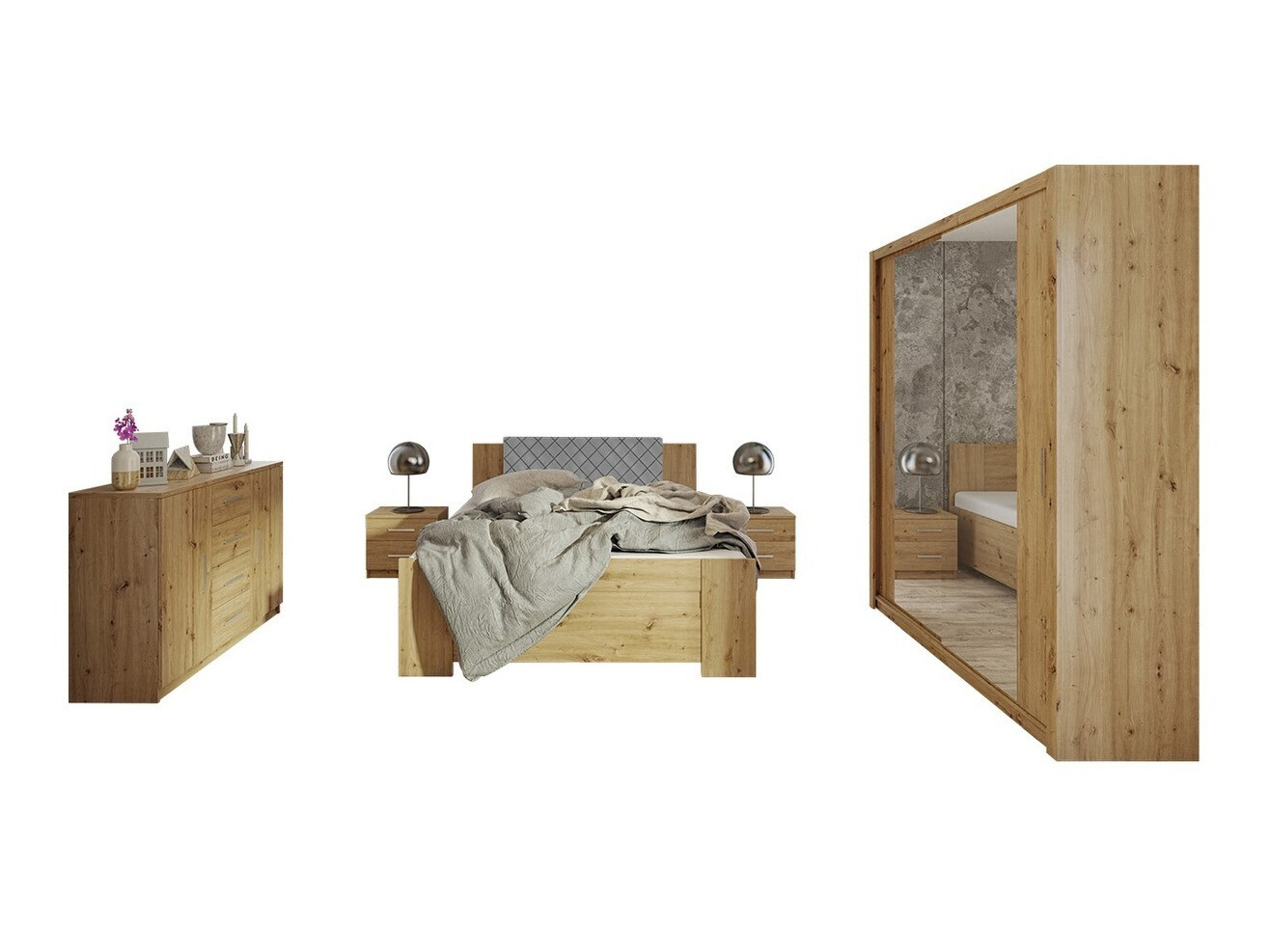 Set spavaća soba Catromi 121 (Artisan hrast + Soft Pik 029)