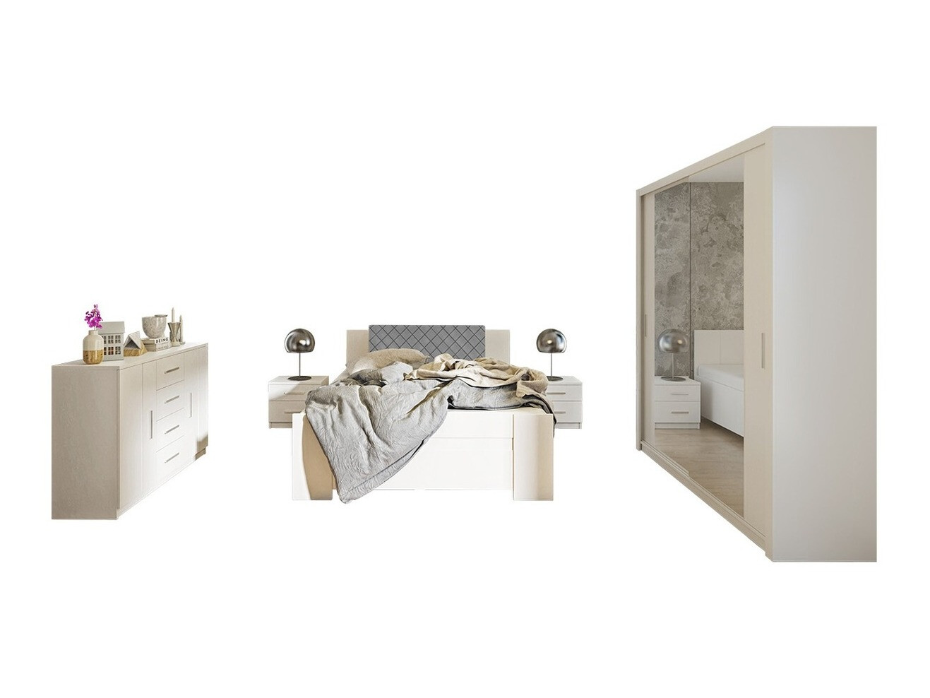 Set spavaća soba Catromi 121 (Belo + Soft Pik 029)