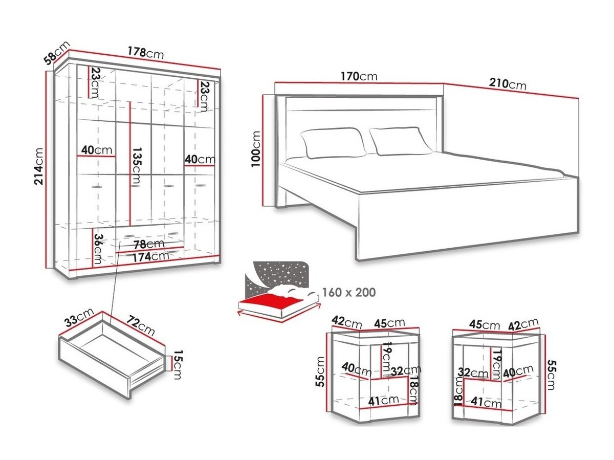 Set spavaća soba Serfeno 120 (Tamni jasen)