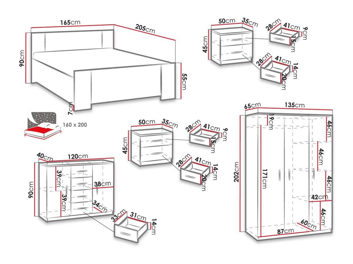 Set spavaća soba Catromi 123 (Zanatski hrast)