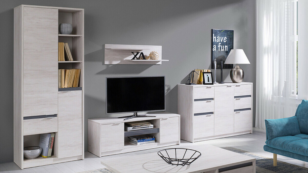 Polica Fivelbo 107 (Manastirski hrast + Sjajno crna)