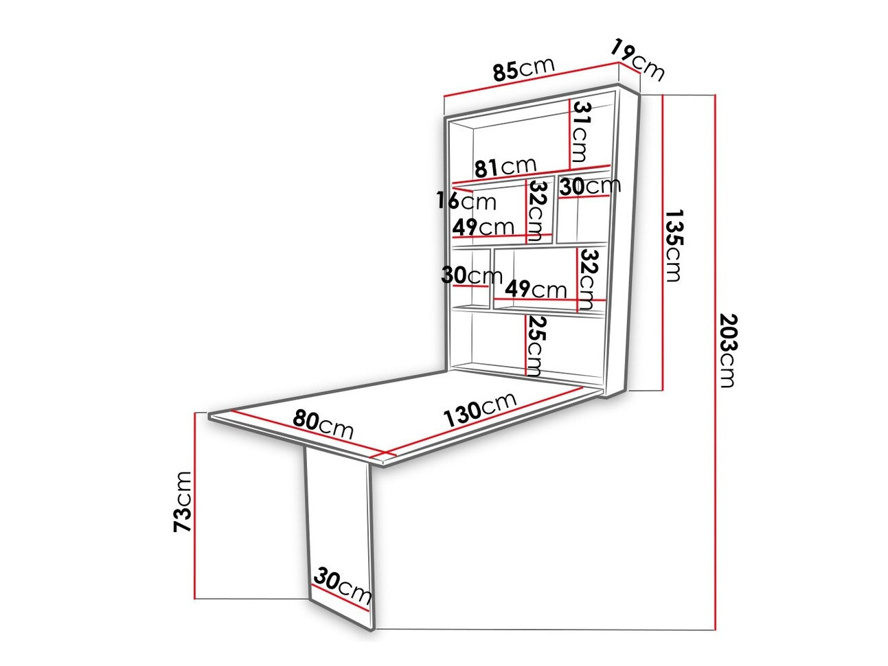 Sklopivi sto Hartford 428 (Crno + Boja betona)