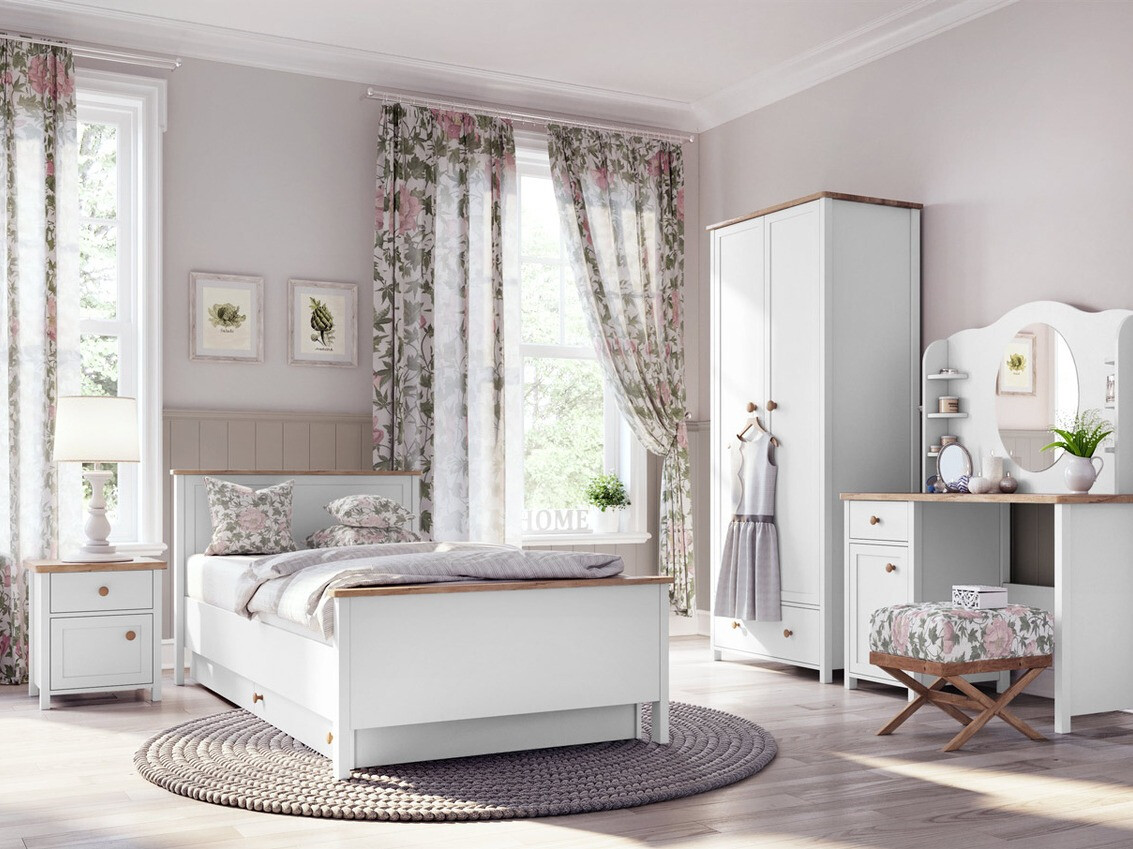 Noćni ormarić Romelbo 138 (Belo + Hrast)