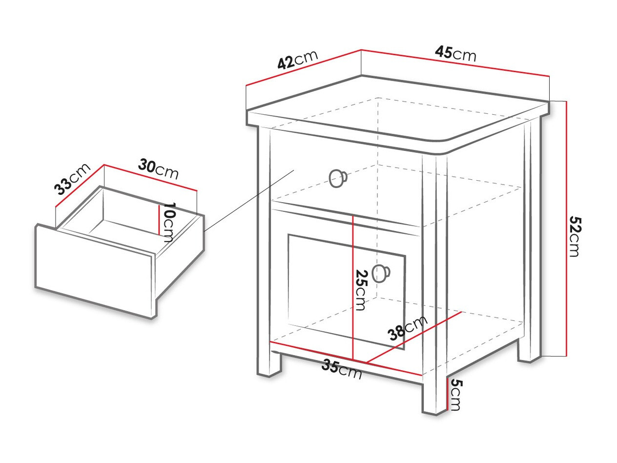 Noćni ormarić Romelbo 138 (Belo + Hrast)