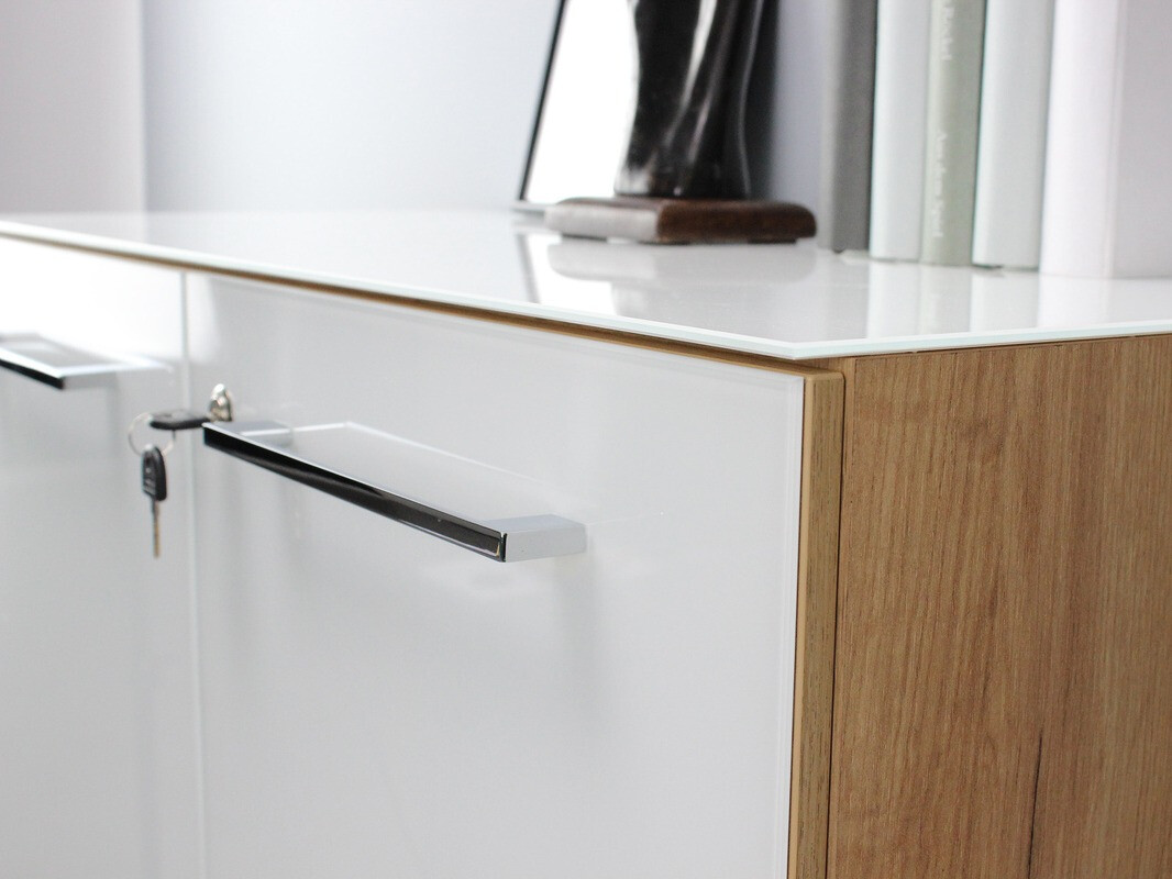 Polica Catcamu 104 (Sjajno belo + Navarra hrast)