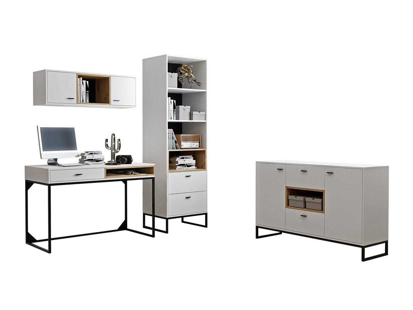 Set za kućnu kancelariju Baltesi 116 (Belo + Zanatski hrast)