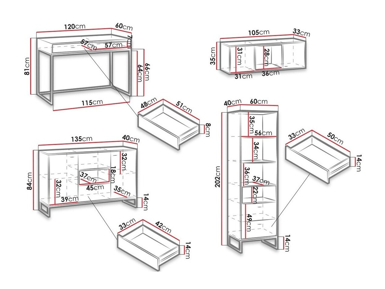 Set za kućnu kancelariju Baltesi 116 (Belo + Zanatski hrast)