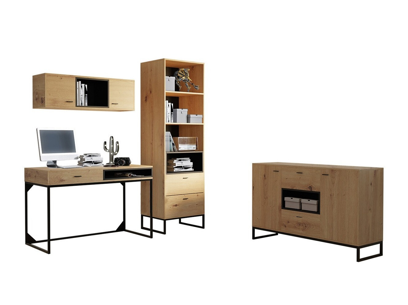 Set za kućnu kancelariju Baltesi 116 (Zanatski hrast + Crno)