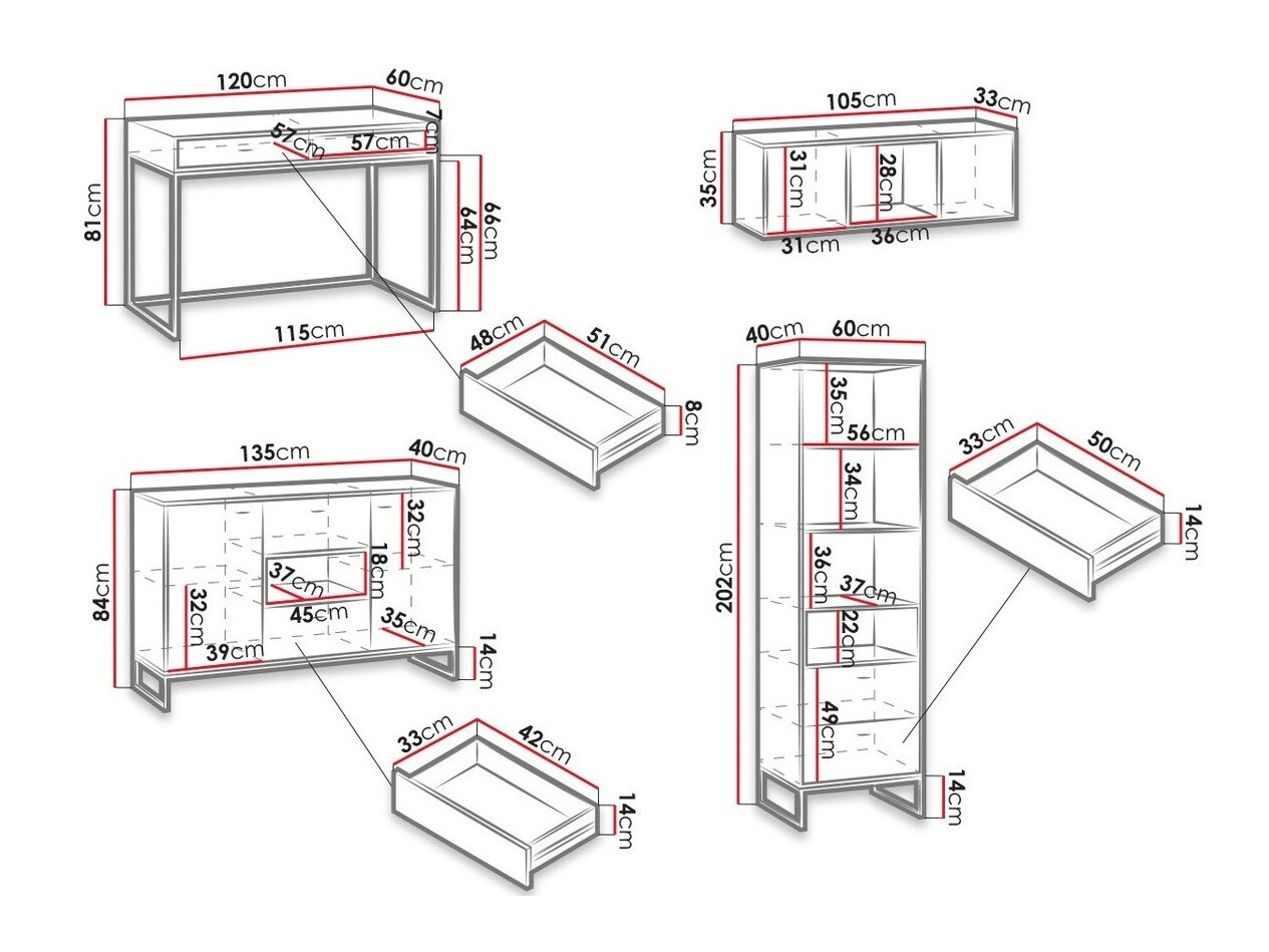 Set za kućnu kancelariju Baltesi 116 (Zanatski hrast + Crno)