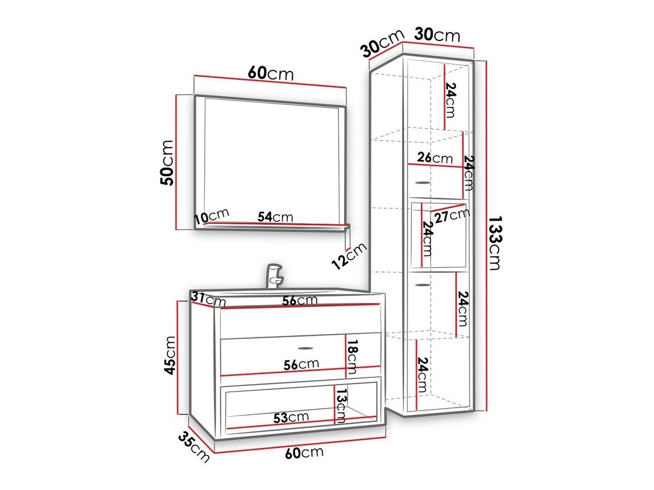 Set za kupatilo Baltesi 100 (Belo + Zanatski hrast)