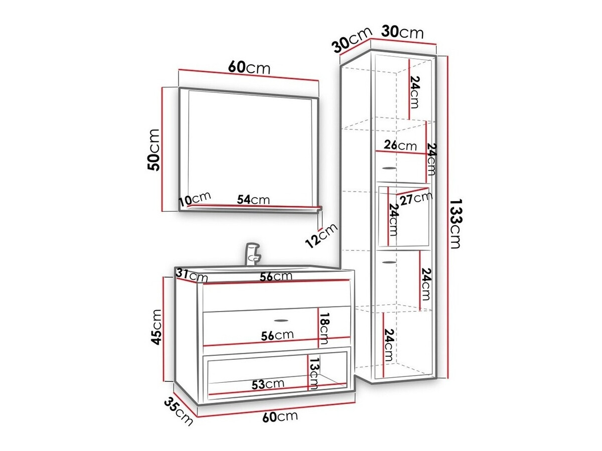 Set za kupatilo Baltesi 100 (Zanatski hrast + Crno)
