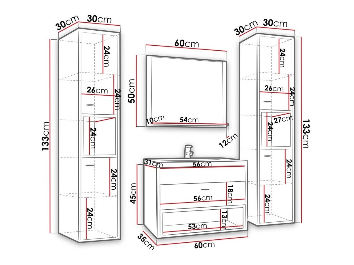 Set za kupatilo Baltesi 101 (Belo + Artisan hrast)