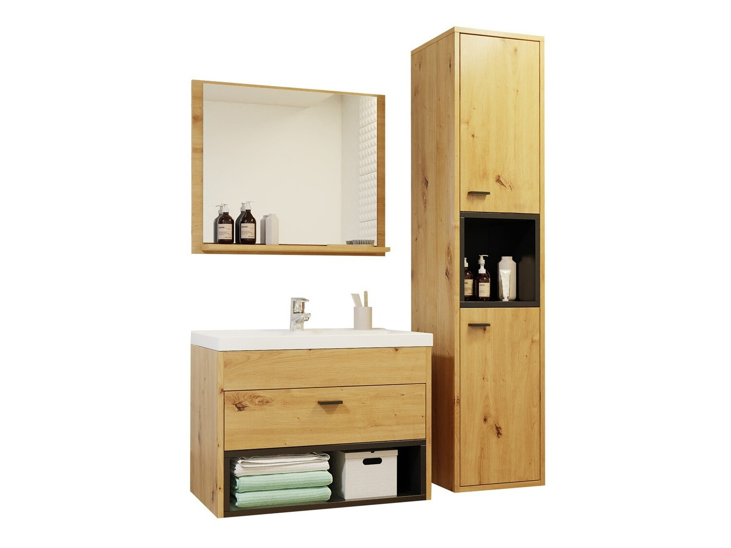 Set za kupatilo Velum I (Artisan hrast + Crno)