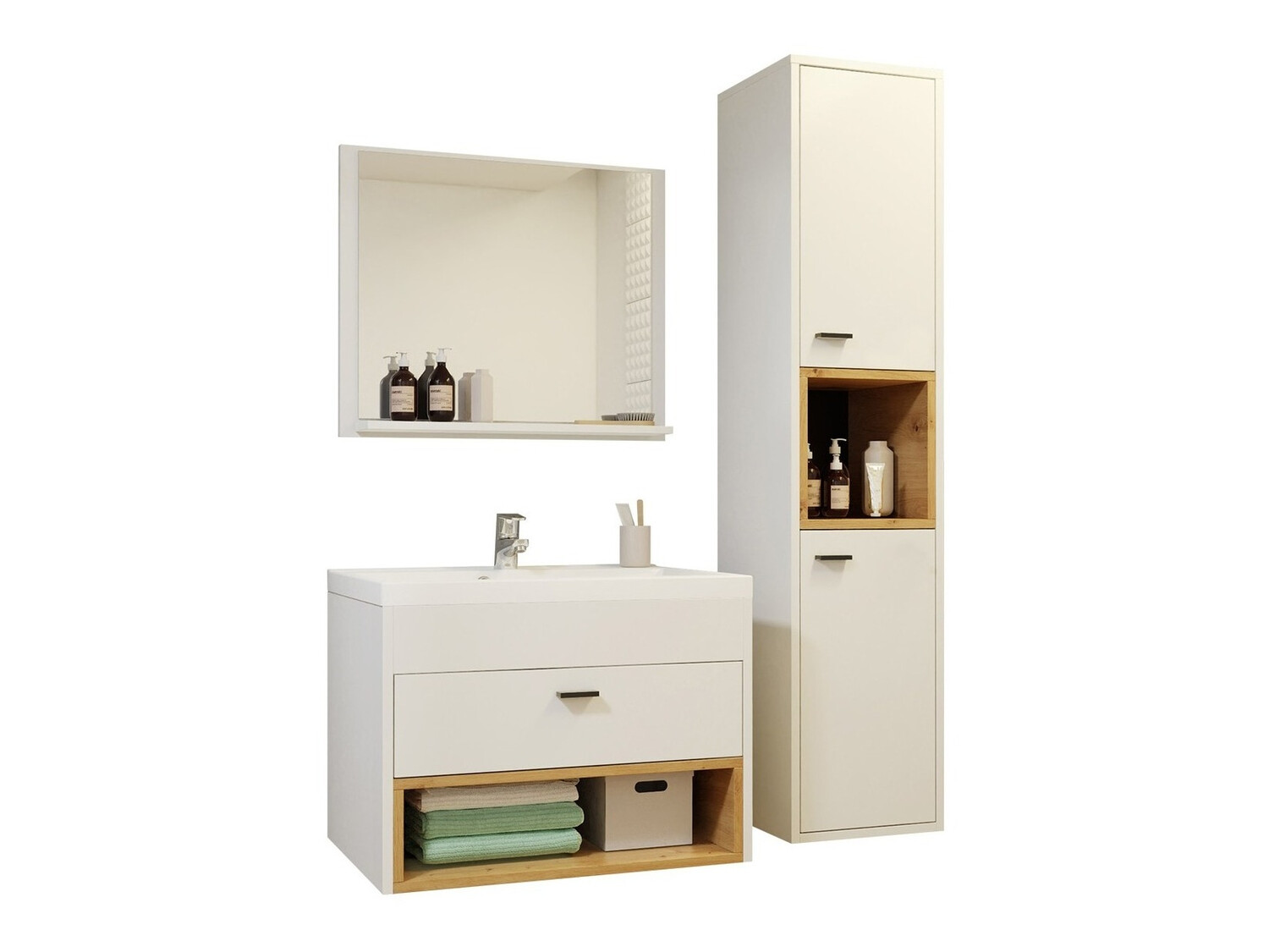 Set za kupatilo Velum I (Belo + Artisan hrast)