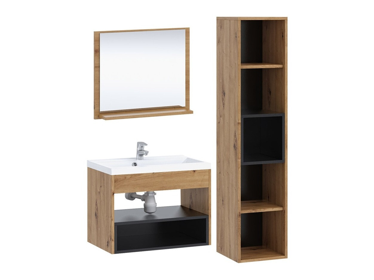 Set za kupatilo Velum I (Belo + Artisan hrast)
