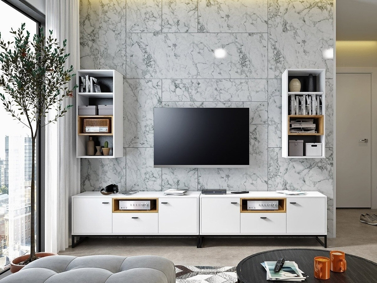 Zidna polica Baltesi 112 (Belo + Zanatski hrast)