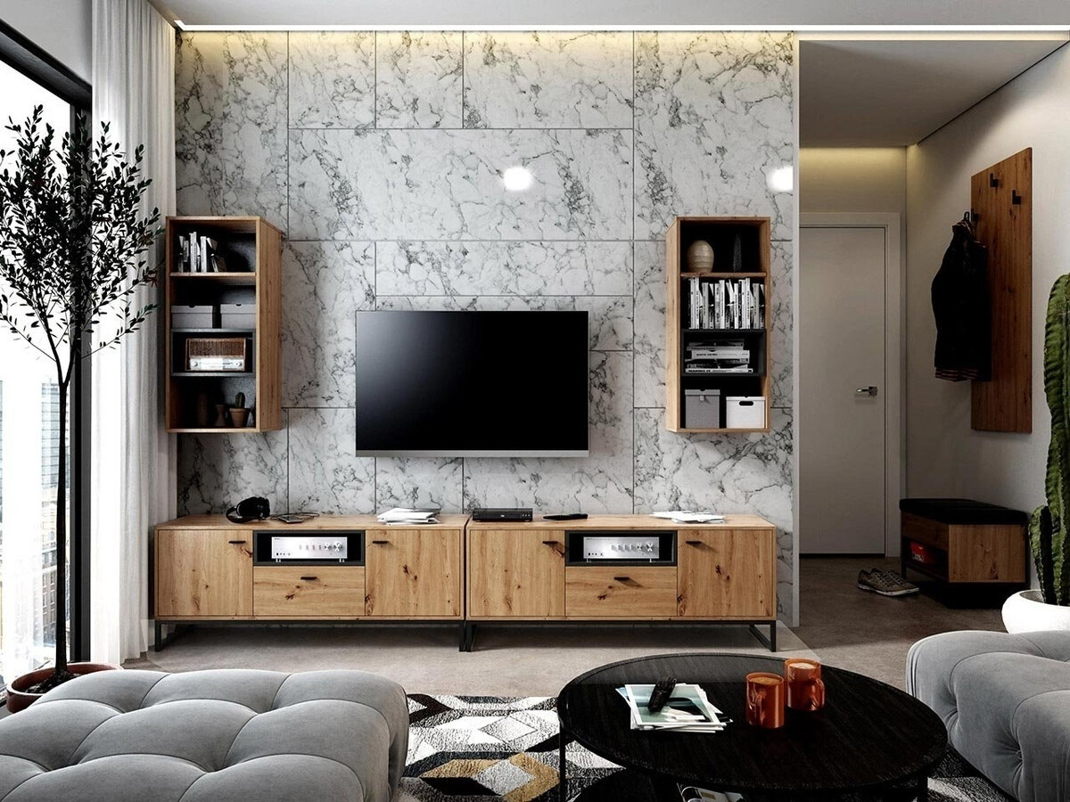 Zidna polica Baltesi 112 (Zanatski hrast + Crno)