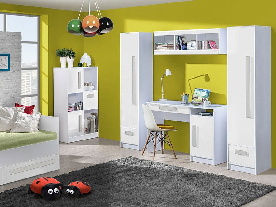 Polica Merevari 105 (Belo + Sjajno belo + Sivo)