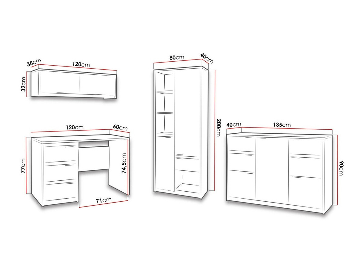 Set za kućnu kancelariju Fivelbo 116 (Manastirski hrast + Crna visoki sjaj)