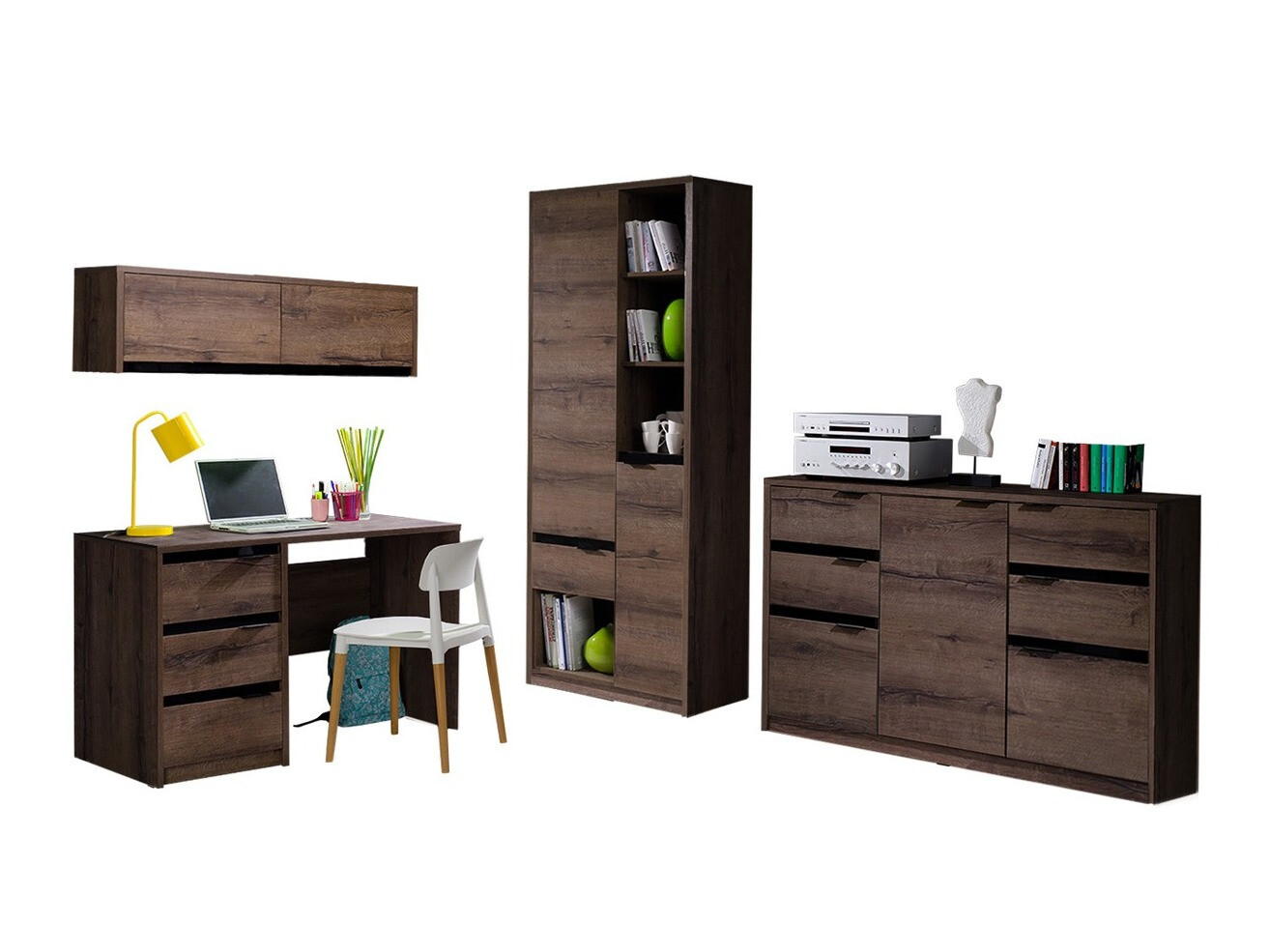 Set za kućnu kancelariju Fivelbo 116 (Manastirski hrast + Crna visoki sjaj)