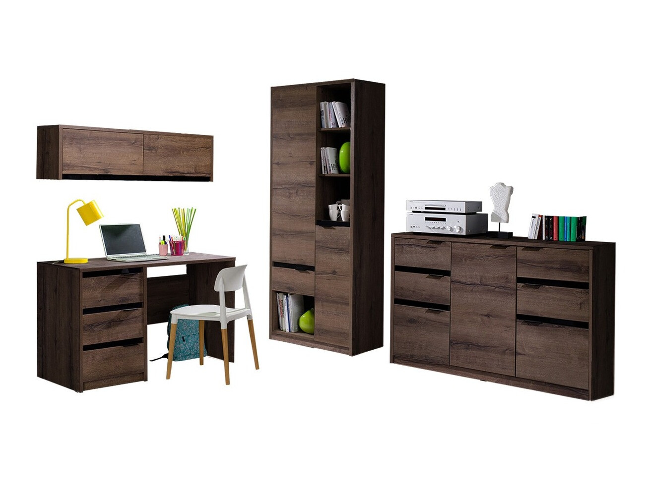 Set za kućnu kancelariju Fivelbo 116 (Manastirski hrast + Crna visoki sjaj)