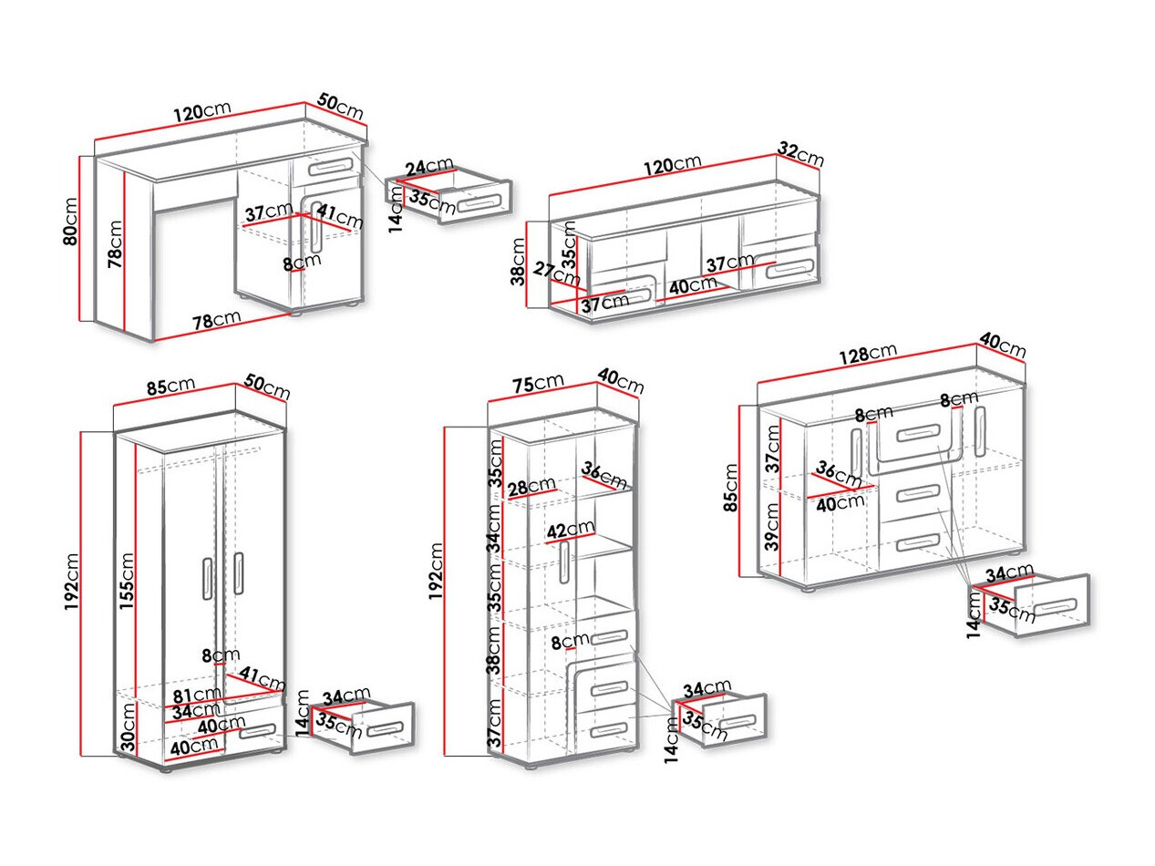 Dečija soba Aviseve 107 (Antricit (ugalj) + Belo)