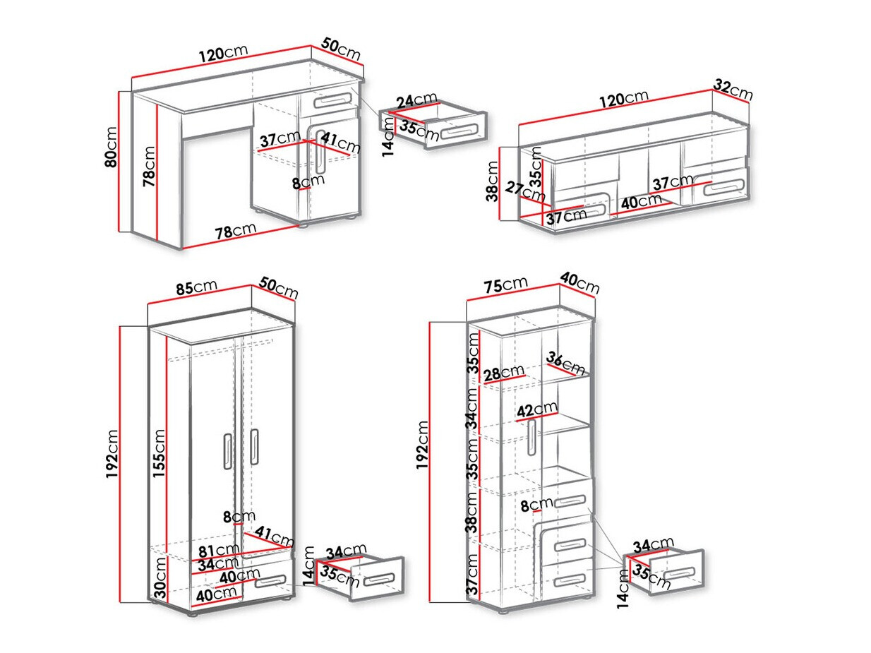 Dečija soba Aviseve 108 (Antricit (ugalj) + Belo)