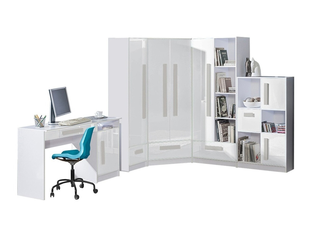 Dečija soba Merevari 107 (Belo + Sjajno belo + Sivo)