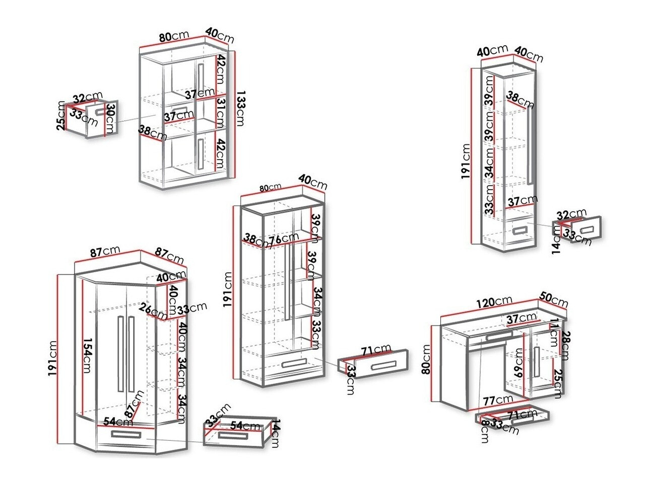 Dečija soba Merevari 107 (Belo + Sjajno belo + Sivo)