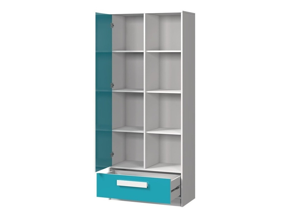 Dečija soba Merevari 107 (Belo + Visoki sjaj Tirkizna)