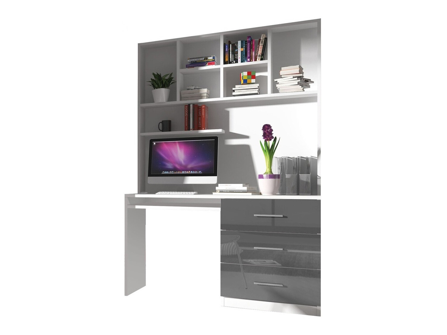 Dečija soba Salmere 110 (Sjajno belo + Sjaj siva)