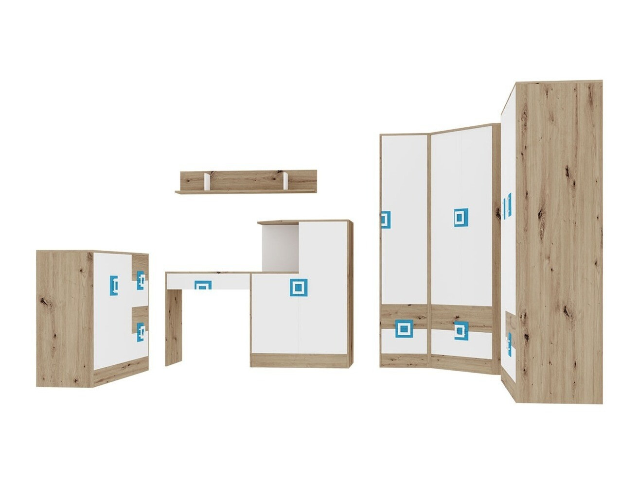 Set nameštaja Tolfere 106 (Svetli javor + Belo + Tirkizna)