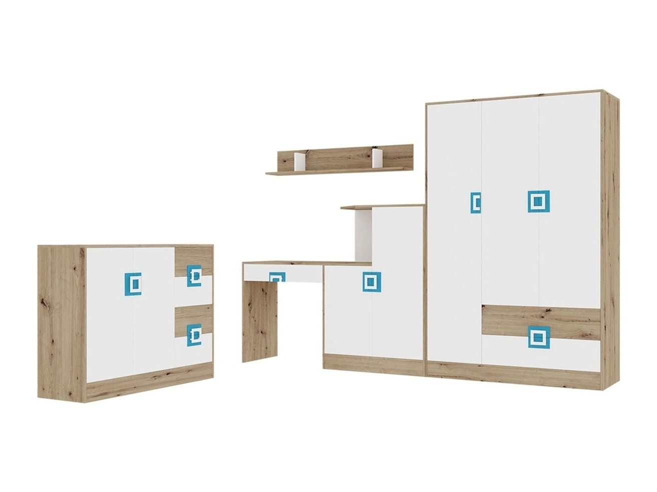 Set nameštaja Tolfere 107 (Svetli javor + Belo + Tirkizna)