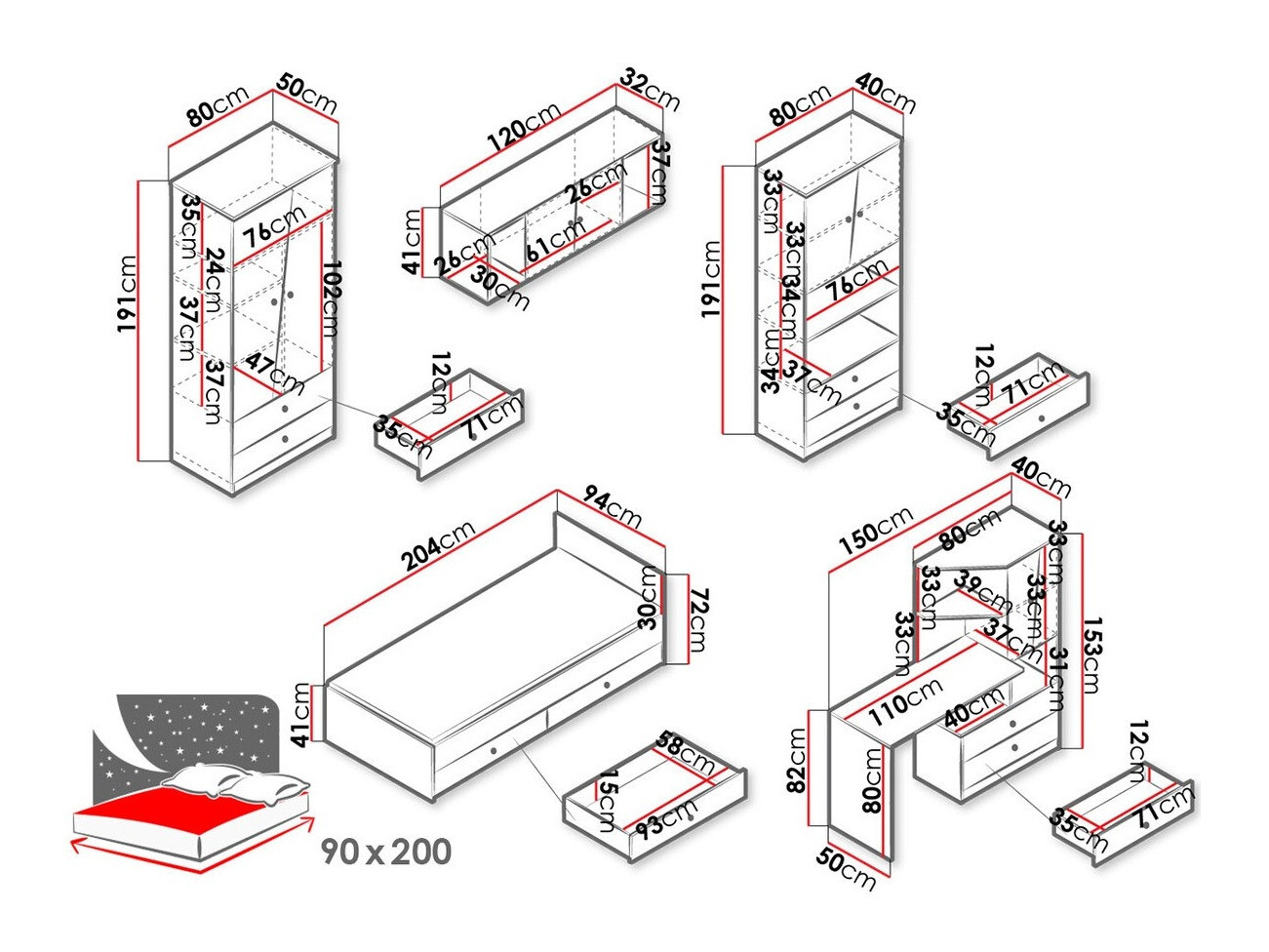 Set nameštaja Almira 114 (Zanatski hrast + Belo)