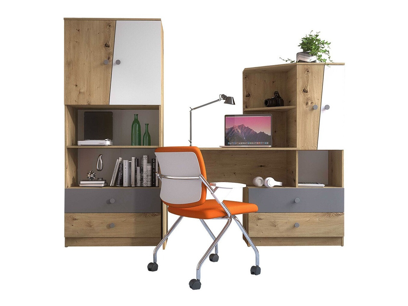 Set nameštaja Almira 115 (Zanatski hrast + Belo + Sivo)