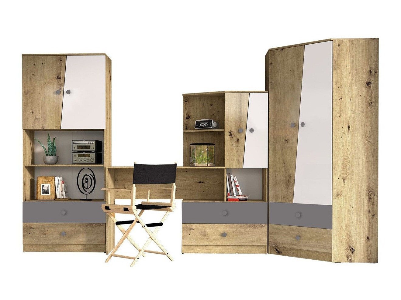 Set nameštaja Almira 116 (Artisan hrast + Belo + Sivo)