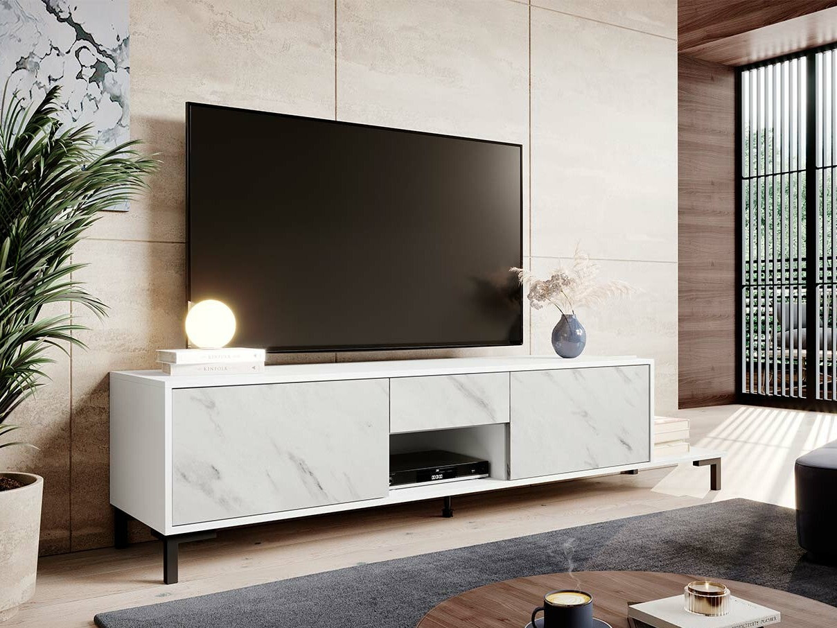TV komoda Charlotte 157 (Belo + Beli mermer)