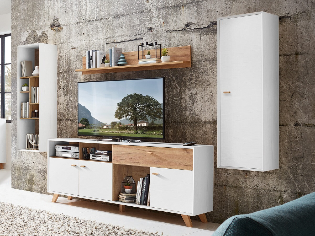 Zidna polica Sacramento 504 (Izbeljeni bor + Navarra hrast)