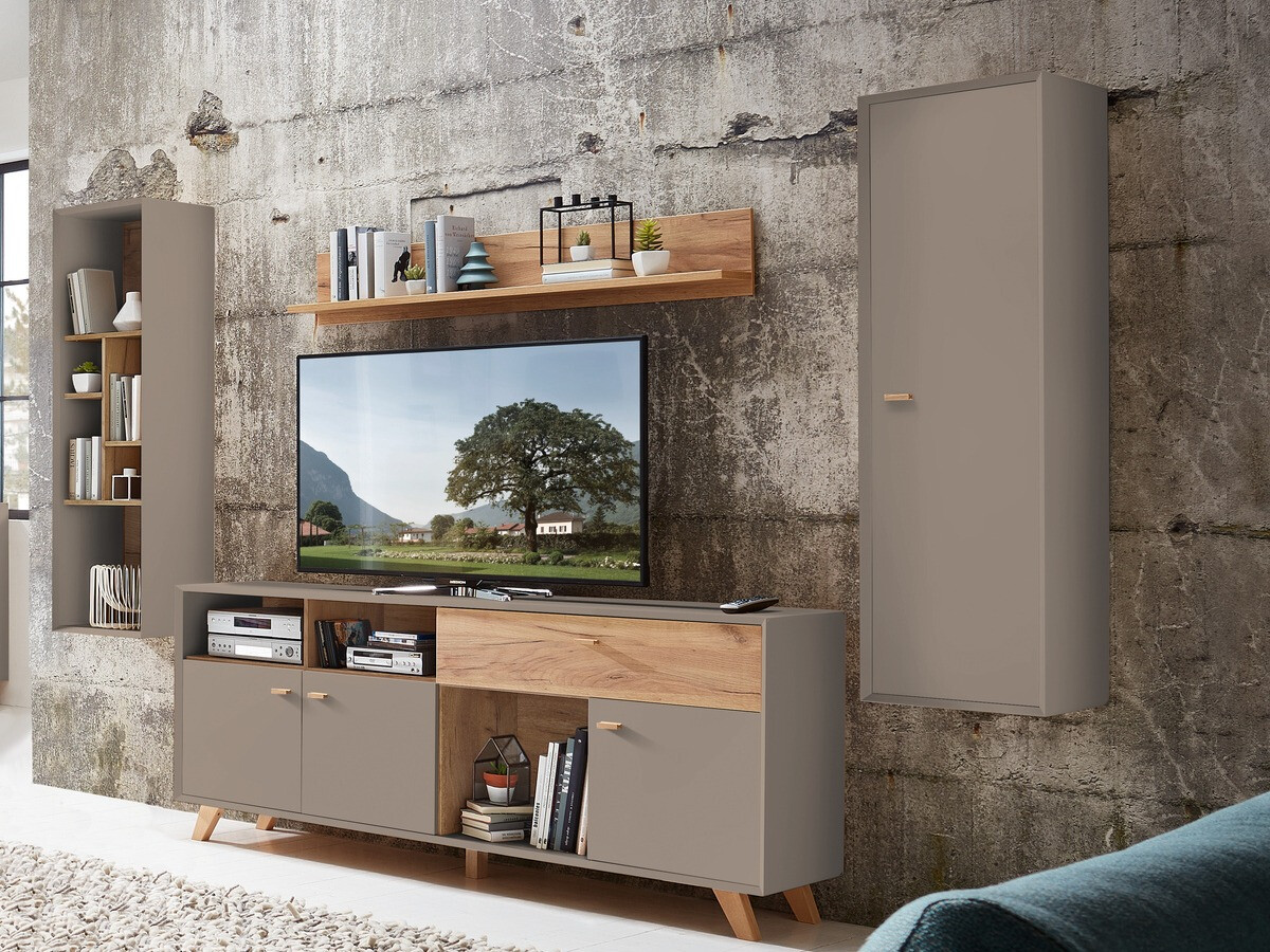 Zidna polica Sacramento 504 (Sivo + Navarra hrast)