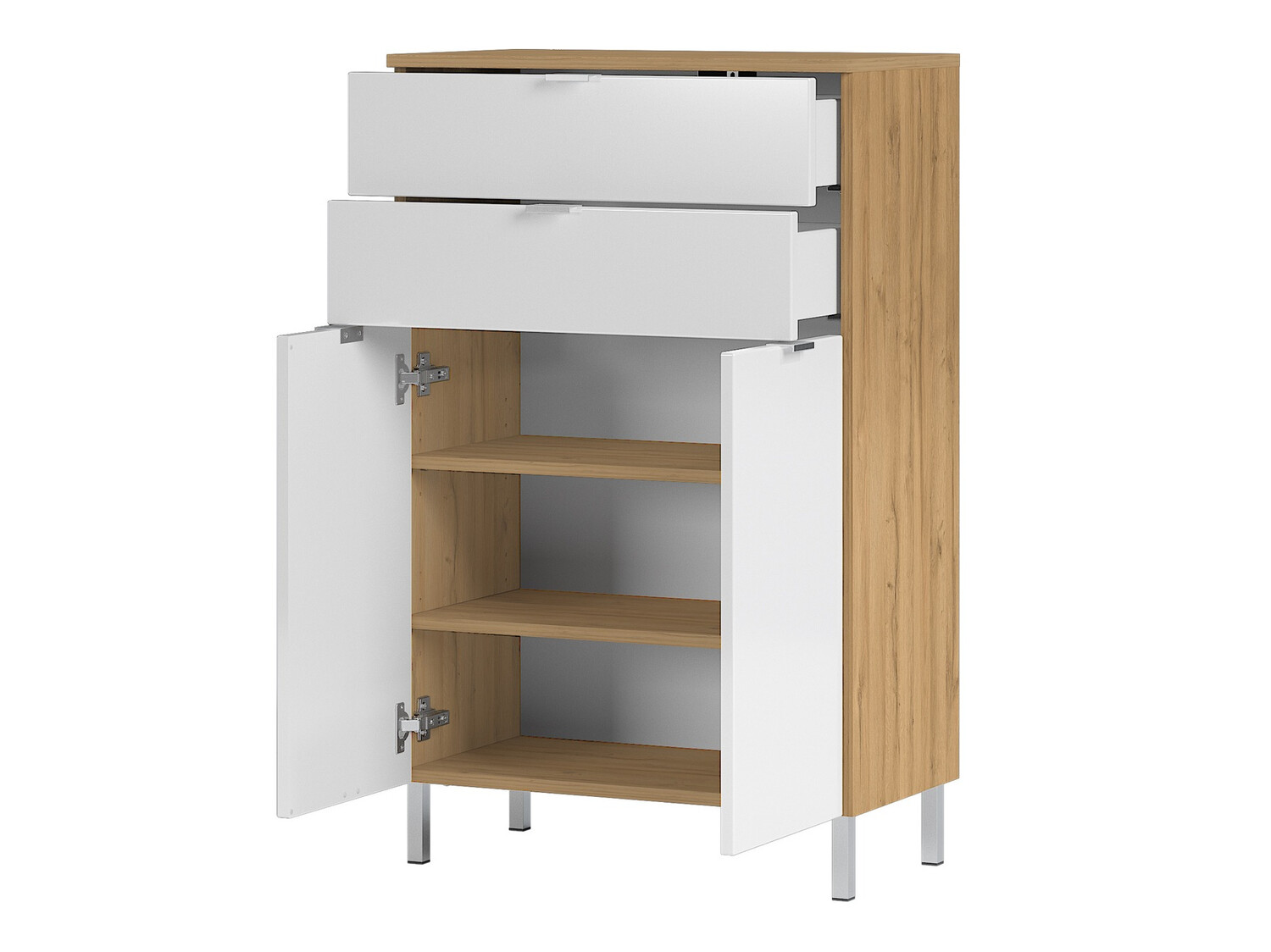 Ormarić za kupatilo Lomcamo 102 (Sjajno belo + Unuk hrast)