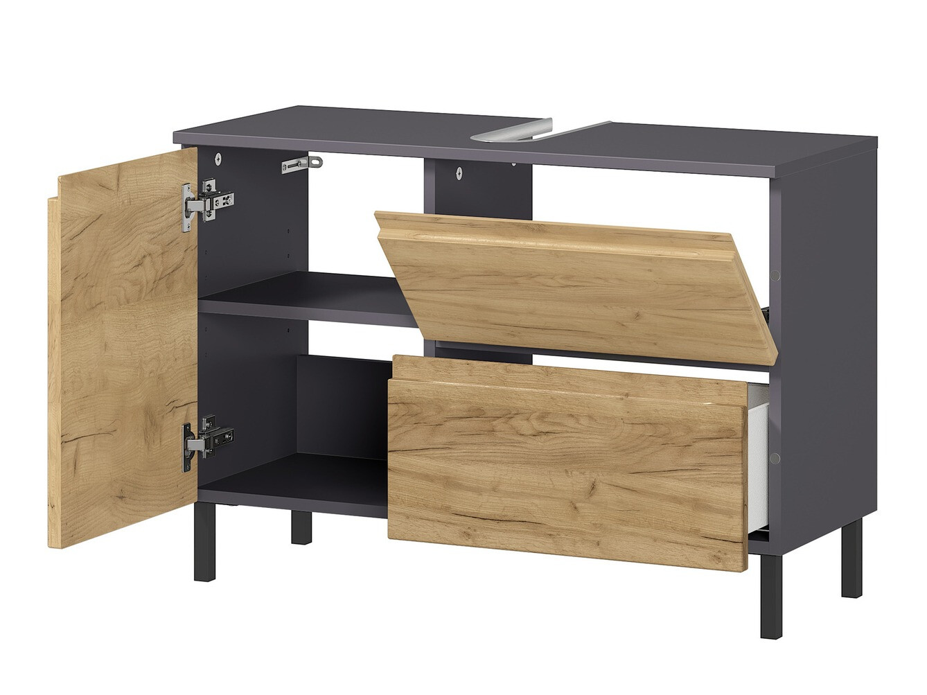 Samostojeći kupatilski ormarić za umivaonik Talmira 102 (Grafit + Grandson hrast)