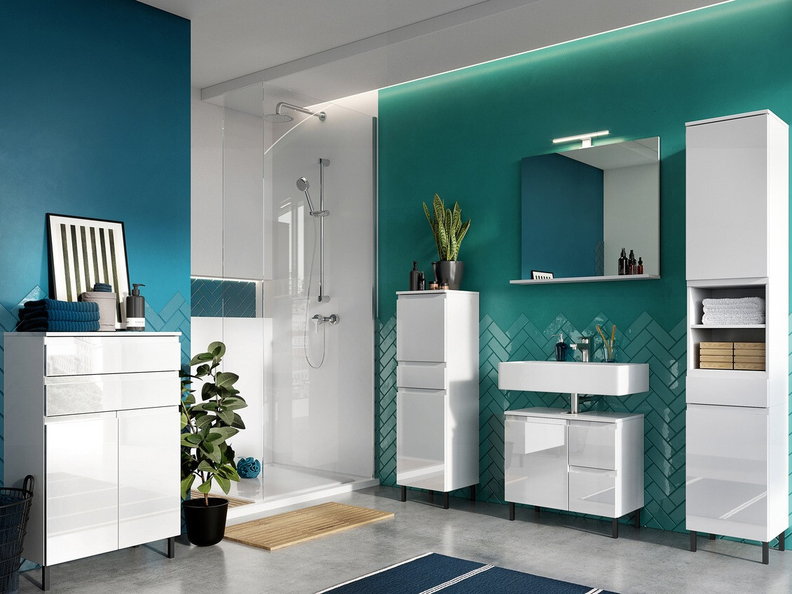 Samostojeći kupatilski ormarić za umivaonik Talmira 103 (Belo + Sjajno belo)