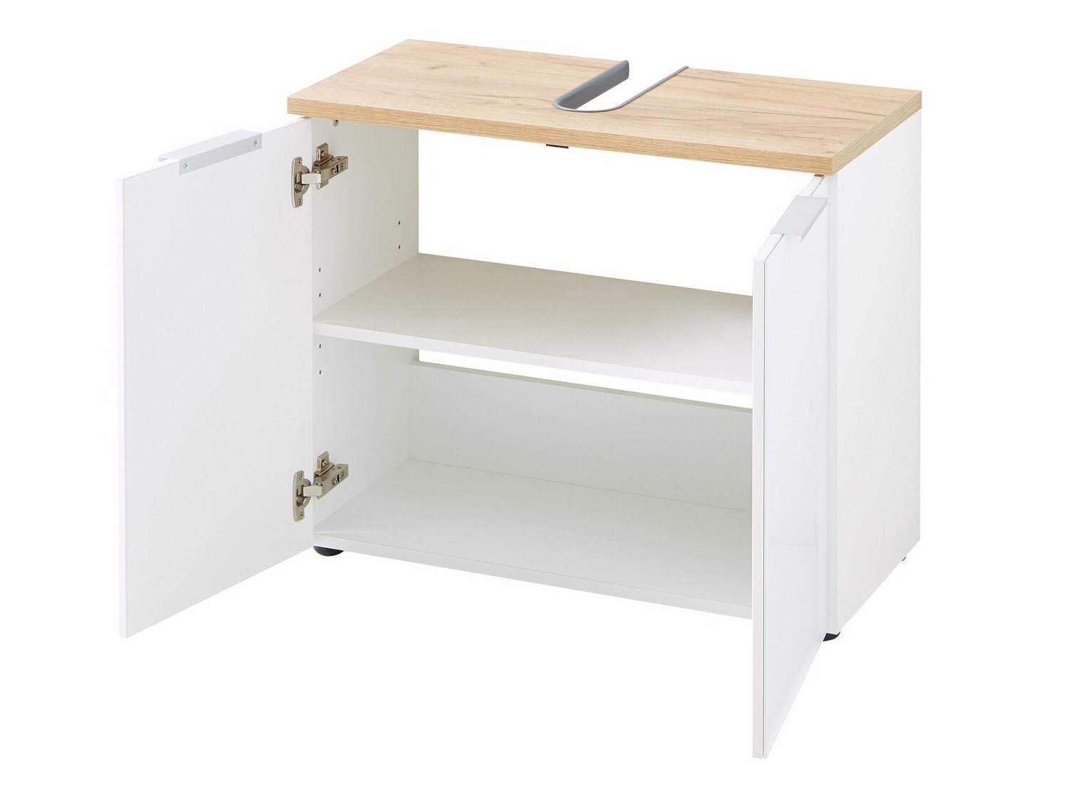 Samostojeći ormarić sa umivaonikom Levciro 102 (Sjajno belo + Navarra hrast)