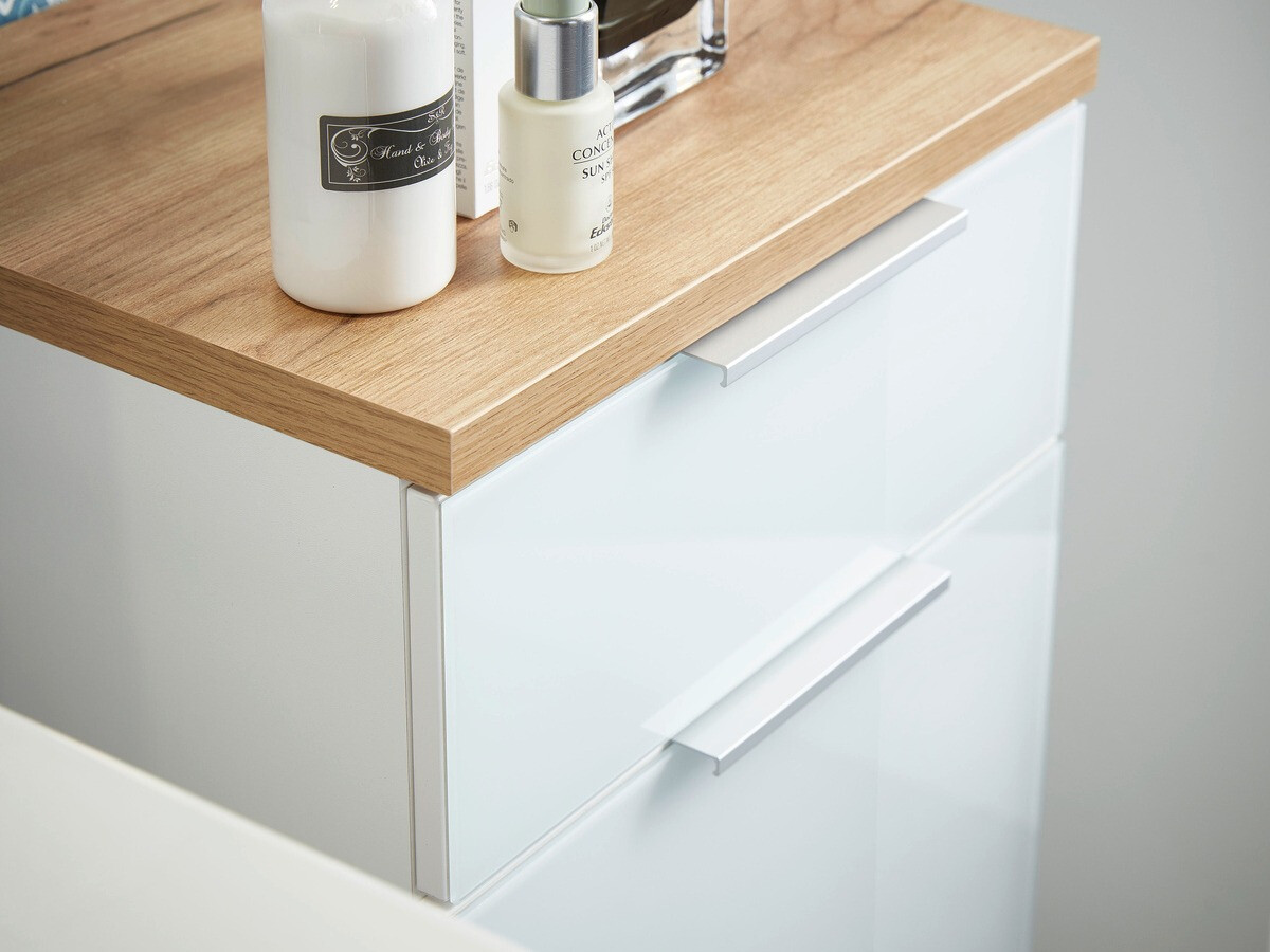 Samostojeći ormarić sa umivaonikom Levciro 102 (Sjajno belo + Navarra hrast)